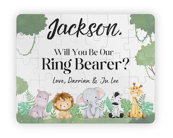 Jungle Personalized Will You Be Our Ring Bearer Safari Will You Be Our Ring Security Puzzle Page Boy Junior Groomsman Proposal Gift Ask Zoo