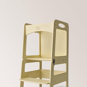 Folding Montessori Tower with Table and Blackboard - Children&#39;s Kitchen Stool, Adjustable Learning Tower