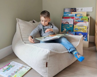 Chaise sac de haricots, chaise beige, chaise de haricots lounger pour enfants, cadeau de pendaison de crémaillère, sitzack lit de repos