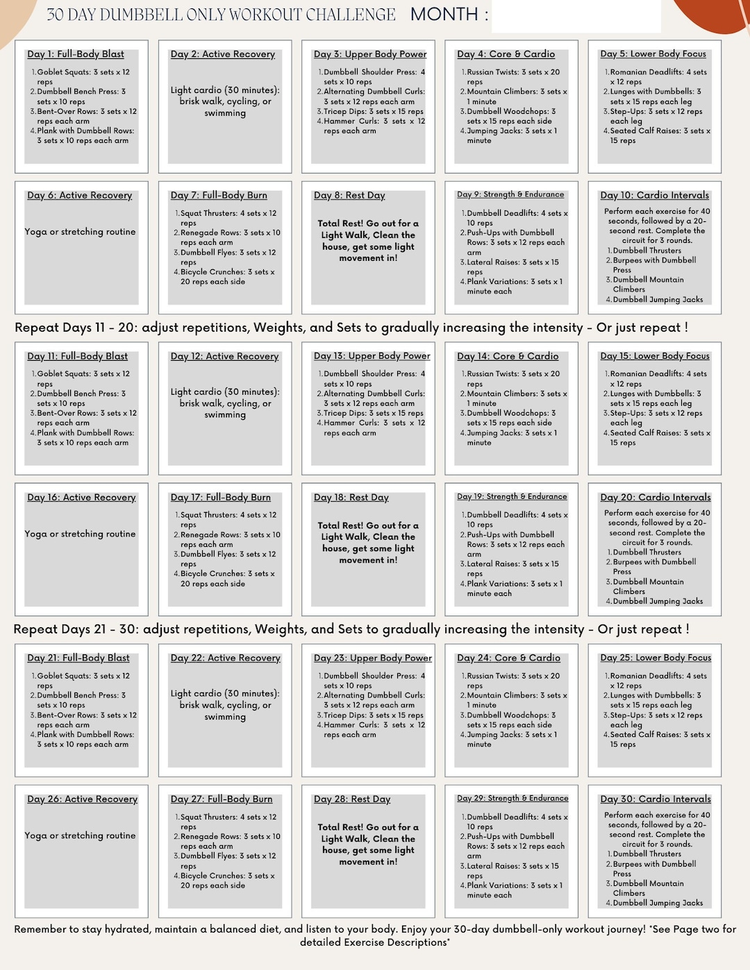 The Ultimate 30 Day Dumbbell Workout Printable Download Etsy