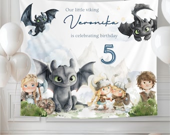 Toothless Birthday Backdrop: How to Train Your Dragon Party Decor (Digital Download, 41x35 inches)