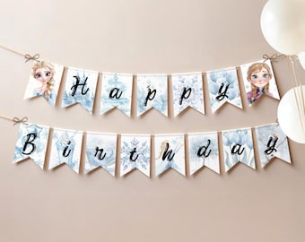 Banner de cumpleaños de Elsa Frozen: Decoración para fiesta de princesa de hielo (descarga digital)