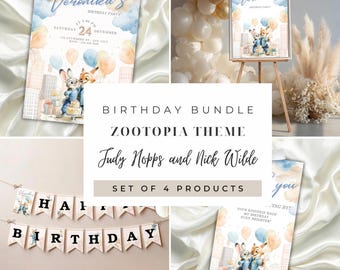 Zootopia 2 Birthday Party Bundle: Einladung, Schild, Geburtstagsbanner (Digitaler Download, bearbeitbare Canva Vorlage)