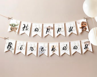 Banner de cumpleaños de Star Wars, decoración para fiesta galáctica (descarga digital)