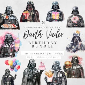 Star Wars Birthday Clipart Watercolor Bundle Cute Characters Set Printable PNG Digital Download Jedi Party Decorations Kids Invitations