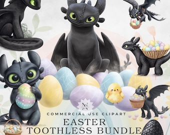 Toothless Easter Clipart: Watercolor Characters, Decorations (Digital Download)