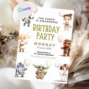 Invitación editable para fiesta de cumpleaños infantil de Star Wars, plantilla digital para invitación a fiesta infantil de Star Wars, cartel de bienvenida de Star Wars, tarjeta de cumpleaños de Star Wars