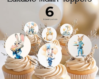 Adornos para cupcakes de Zootopia 2: Decoraciones para fiestas de cumpleaños (Descarga digital)