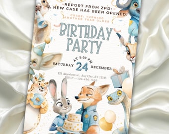 Zootopia Bunny Birthday Invitation: Editable Canva Template, (Digital Invite + Mobile + Welcome Board)
