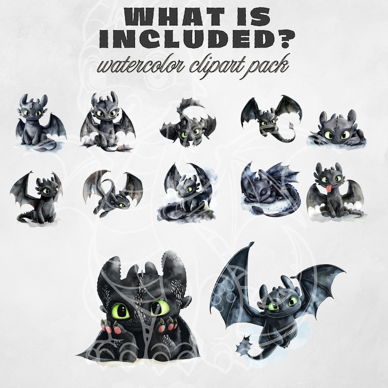 Watercolor Toothless Clipart: How to Train Your Dragon PNG Bundle ...