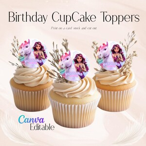 Printable Unicorn Academy Cupcakes Toppers, Sophie and Wildstar, Cupcake Toppers Party Instant Download, Canva Editable, Unicorn academy