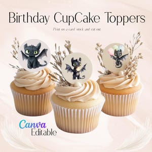 Toothless Cupcake Toppers: How to Train Your Dragon Party (Printable PDF & PNG Files)