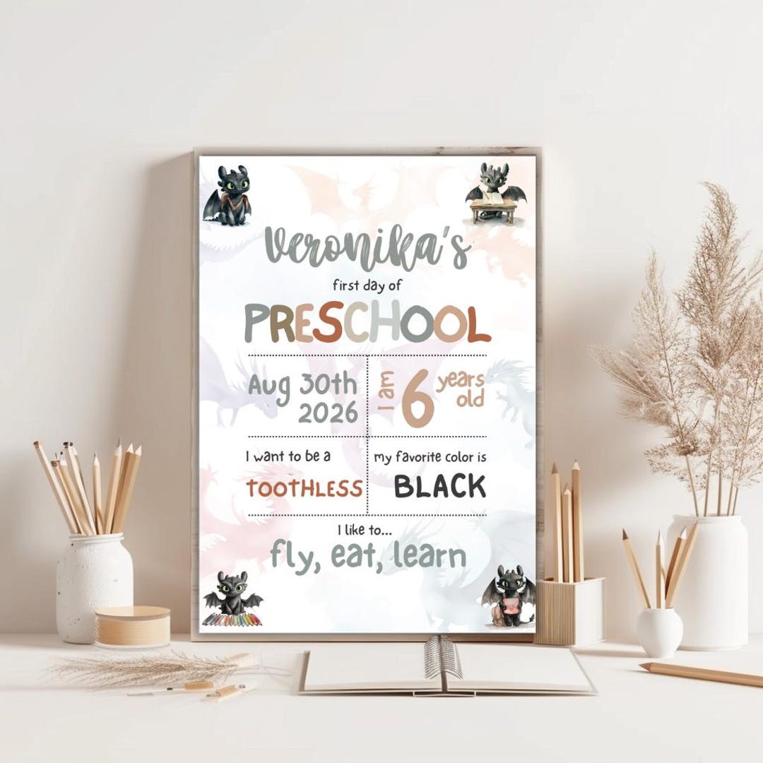 How to Train Your Dragon Toothless First Day of School Sign: Editable ...