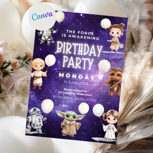 Invitación editable para fiesta de cumpleaños infantil de Star Wars, plantilla digital para invitación a fiesta infantil de Star Wars, cartel de bienvenida de Star Wars, tarjeta de cumpleaños de Star Wars