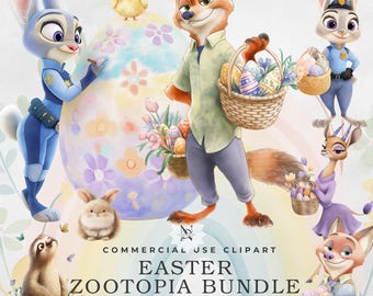 Zootopia 2 Easter Clipart: Watercolor Characters, Decorations (Digital Download)