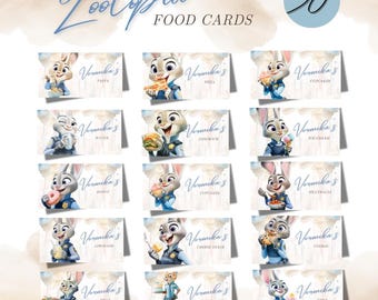 Zootopia Party Food Tent Cards, Judy Hopps & Nick Wilde, Editable Canva Template