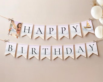 Moana Birthday Banner: Ocean Seashell Party Decor (Printable Digital File 5x7in Flags)
