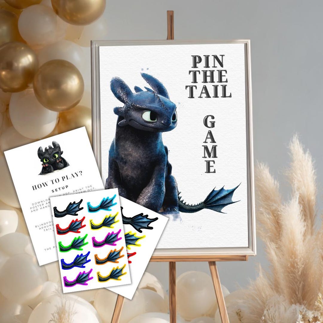 Toothless Birthday Activity Pin the Tail: Printable Kids Party Games ...