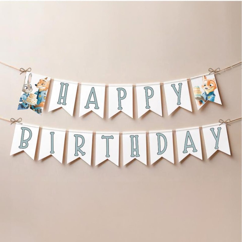 Zootopia 2 Nick Wilde and Judy Hopps Birthday Banner: Editable Canva Template, (Digital Download) image 1