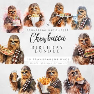 Star Wars Birthday Clipart Watercolor Bundle Cute Characters Set Printable PNG Digital Download Jedi Party Decorations Kids Invitations