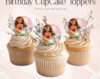 Moana Cupcake Toppers: Tropical Birthday Party Decorations (Printable PDF & PNG Files)
