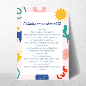 Digital download Calming an  Anxious Child Psychology Print, Parenting Hack, Emotional Regulation, Therapy, social work handout, teacher