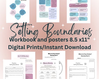 Setting Boundaries Workbook Digital Prints Mental Health & Self-Care, Adults, Teens, Therapy Office Decor, Practice Exercises and Posters