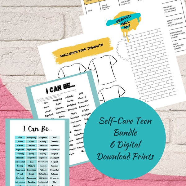 Teen Coping Self-Care Mental Health Activities Bundle, counselling prints, school calm corner, CBT, ACT, feelings, emotion regulation