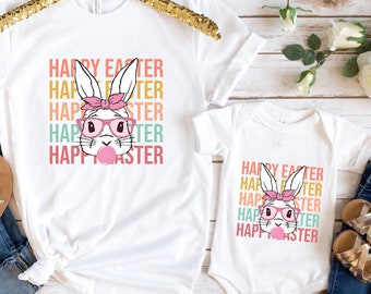 Mommy and Me Easter Bunny with glasses Shirt, For Mom and Baby Easter Outfit, Mama and Toddler Funny Rabbit Shirt, Kid easter shirt