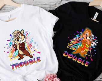 Retro 90s Chip n Dale Double Trouble Shirt, Disney Family Vacation Shirt, Disney Couple Tee, Double Trouble Tee,Disney Chip 'N Dale 80's Tee