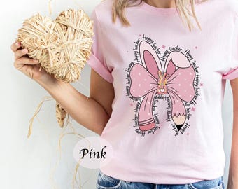Cute Teacher Coquette Bow Easter Bunny Shirt, Teacher Easter Day Gift, Gift For Teachers, Teacher Appreciation, Spring School Teacher Tee