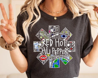 Red Hot Chili Peppers T-Shirt, Red Hot Chili Peppers Tour Shirt, Black Summer T-shirt, Rock Band Tee,  RHCP Graphic Unisex Tee,Gift for her