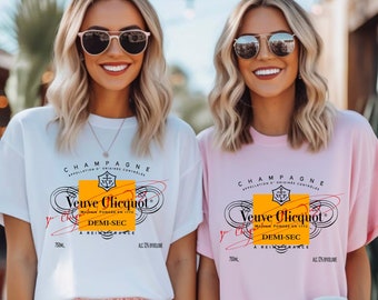 Champagne Veuve Rose Shirt, Champagne Tennis Club Tee,Champagne Veuve Rose Bride,Orange Champagne Rosé Label Shirt, Bachelorette Party Tees