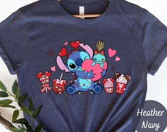 Womens Valentines Day Stitch Snack Shirt, Disney Valentine's Day Shirt, Disney Family Trip Shirt, Cute Love Heart Gift Crewneck