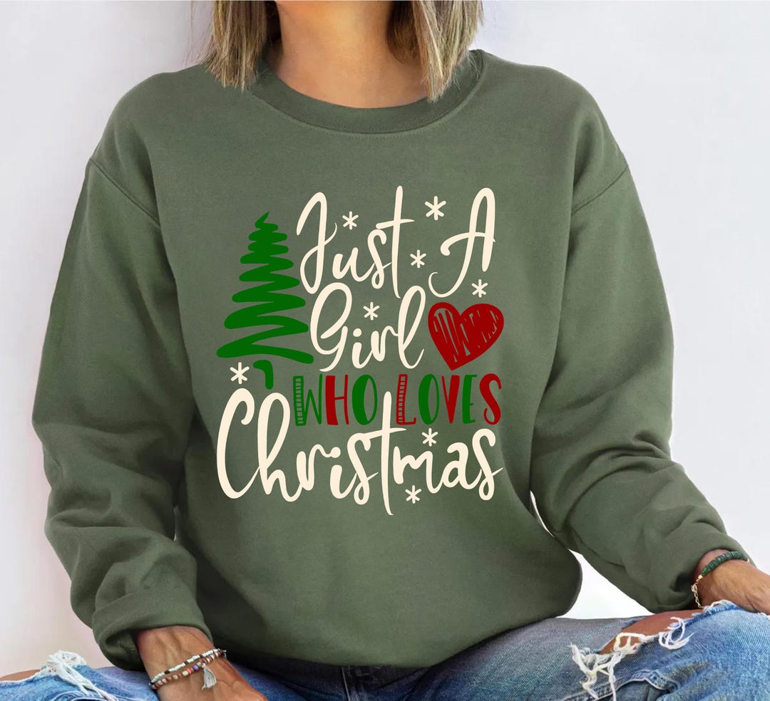 YourTees Just A Girl Who Loves Christmas Sweatshirt - Women's Holiday Graphic Pullover, Cozy Cotton Blend - View #7