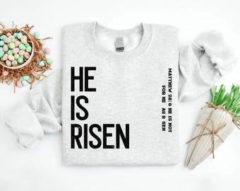 Retro Jesus Sweatshirt, He Is Risen Matthew 28 6, Christian Family Sweatshirt, Faith Christian Easter Mom Gift, Womens Vintage Easter Tee
