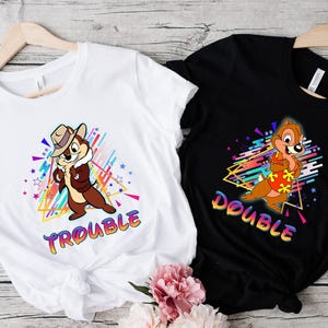 Retro 90s Chip n Dale Double Trouble Shirt, Disney Family Vacation Shirt, Disney Couple Tee, Double Trouble Tee,Disney Chip 'N Dale 80's Tee image 1