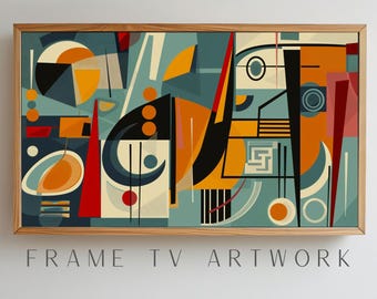 MCM groen en oranje, frame tv-kunst uit het midden van de eeuw, kleurrijke tv-frame, tv-framekunst, samengestelde tv-frame, boho frame tv-kunst, tv-frame kunst abstract