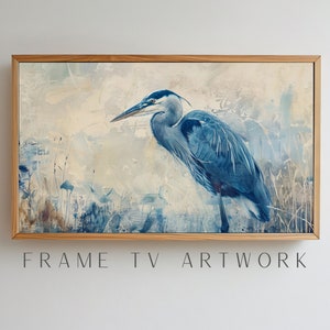 Art tv cadre héron bleu, art tv cadre samsung, art tv cadre 4k, art tv cadre bohème, oeuvre d'art tv, art tv 4k, art tv cadre côtier
