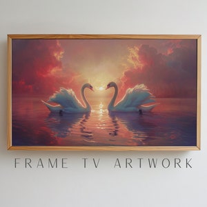 Swans flottant coucher de soleil cadre TV Art, art tv cadre samsung, art tv cadre 4k, art tv cadre bohème, oeuvre d'art tv, art tv 4k, art tv cadre côtier