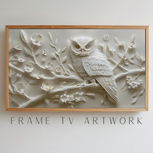 Papier blanc hibou cadre TV art, art tv cadre samsung, art tv cadre 4k, art tv cadre bohème, oeuvre d'art tv, art tv 4k, art tv cadre moderne