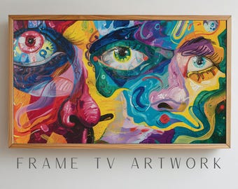 Painted Faces TV Art, kleurrijke lijst tv-kunst, lijst tv kunst verf, lijst tv pop-art, lijst tv-kunst, samengestelde lijst tv, tv lijst kunst abstract