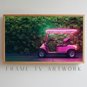 Neon Pink Golf Cart TV Art, Rahmen TV Pop Art, maskuline Rahmen TV Kunst, Golf Rahmen TV Kunst, Rahmen TV Kunst, Rahmen TV Kunst Golf, 4k Rahmen TV Kunst
