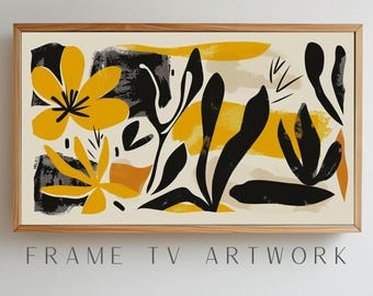 MCM bloemen tv-kunst, halverwege de eeuw tv-framekunst, kleurrijke tv-frame, tv-framekunst, samengestelde tv-frame, boho frame tv-kunst, botanische frame tv-kunst