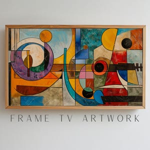 Abstracte muziek tv-kunst, tv-frame kunst abstract, samengestelde tv-frame, halverwege de eeuw tv-framekunst, kleurrijke tv-frame, tv-framekunst, boho-frame tv-kunst