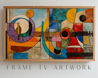 Abstracte muziek tv-kunst, tv-frame kunst abstract, samengestelde tv-frame, halverwege de eeuw tv-framekunst, kleurrijke tv-frame, tv-framekunst, boho-frame tv-kunst