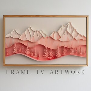 Montagne di carta rosa TV Art, arte tv con cornice boho, arte tv con cornice samsung, tv con cornice 4k, opera d'arte tv, arte tv astratta, tv con cornice artistica, arte tv 4k