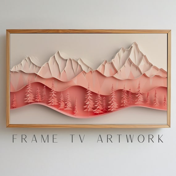 Pink Paper Mountains TV Art, boho frame tv art, samsung frame tv art, 4k frame tv, tv art work, abstract tv art, artful-frame tv, 4k tv art