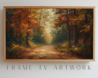 Fall Trees Oil Painting, vintage frame tv art, frame tv art, frame tv art paint, fall frame tv, tv frame art autumn, frame tv art moody