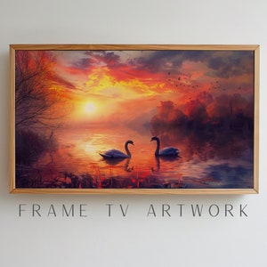 Swans & Lake Clouds Frame TV Art, art tv cadre samsung, art tv cadre 4k, art tv cadre bohème, oeuvre d'art tv, art tv 4k, art tv cadre côtier